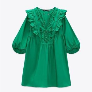 Green Zara eyelet mini dress